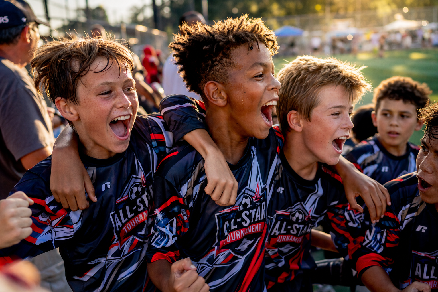 Youth athletes celebrating at tournament